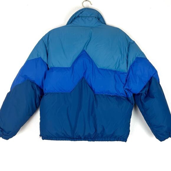 Vintage Down Jacket Coat Color Block Blue Winter Ski Slopes Retro 90s Unisex - Picture 2 of 8